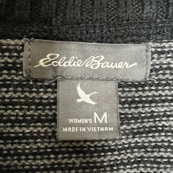 Eddie Bauer Black & Gray Striped Full Zip Mock Neck Knit Sweater - Size Medium - Picture 10 of 15